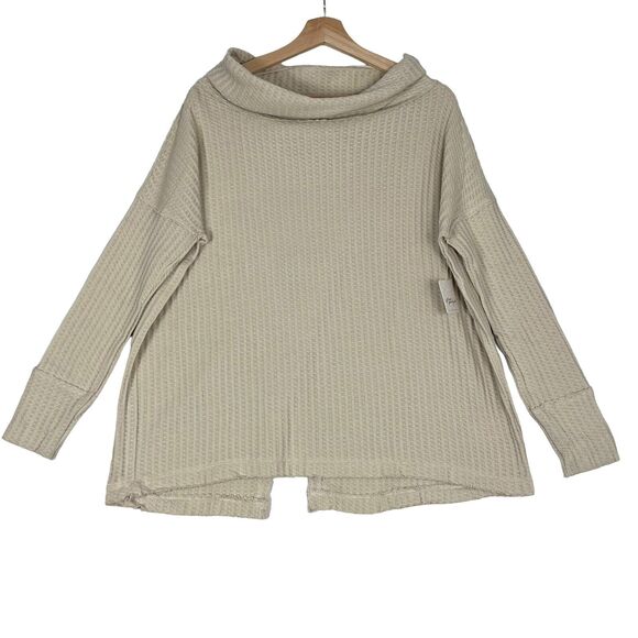 Free People Juicy Long Sleeves Top Sz S In Stone Cold Beige Split Back Oversized - Picture 2 of 8